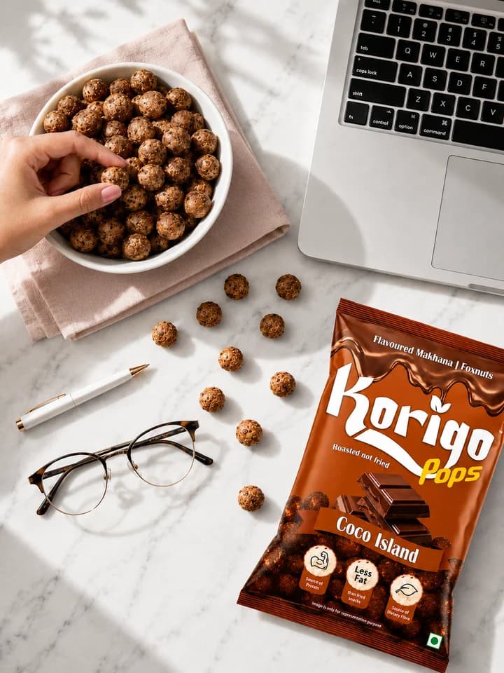 Korigo Pops Coco Island Chocolate Makhana Foxnuts | Sweet Snack | 35g thumbnail 8