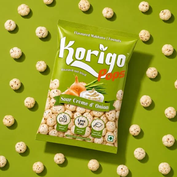 Korigo Pops Sour Crème d’ Onion Makhana Foxnuts | Creamy Snack | 35g thumbnail 8