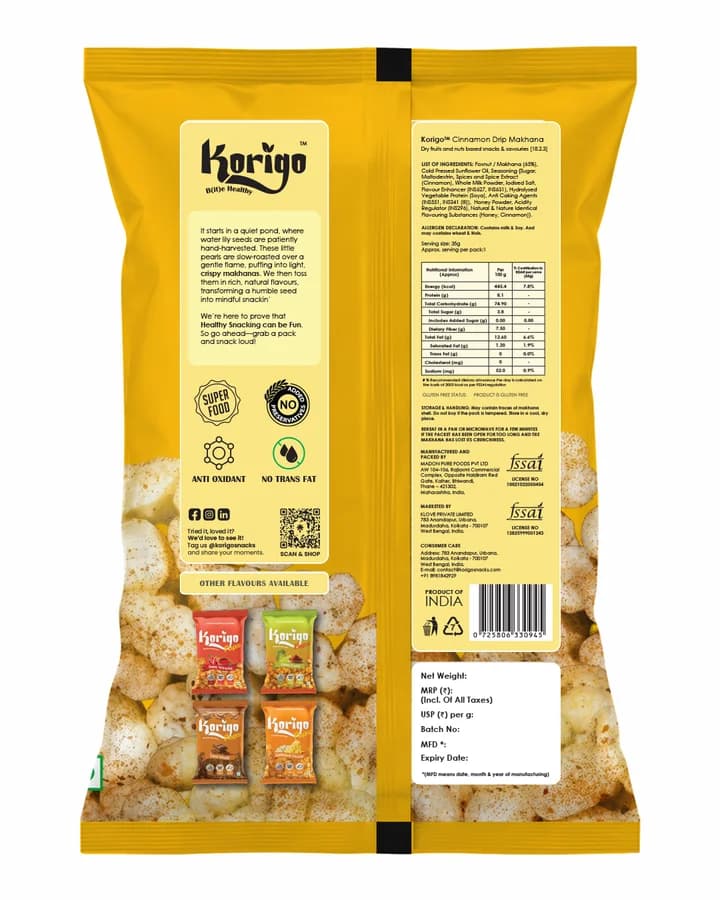 Korigo Pops Cinnamon Drip Makhana Foxnuts | Roasted | 35g thumbnail 3