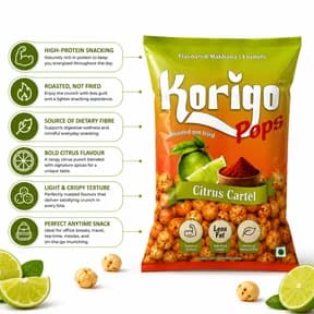 Korigo Pops Citrus Cartel Tangy Makhana Foxnuts | Spicy Citrus | 35g thumbnail 4