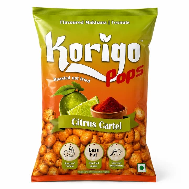 Korigo Pops Citrus Cartel Tangy Makhana Foxnuts | Spicy Citrus | 35g thumbnail 2